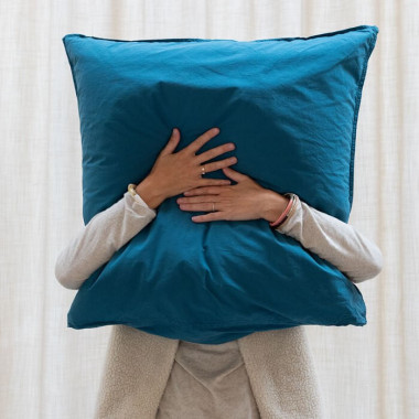 Housse de couette 1 personne en coton lavé percale Bleu Pétrole
