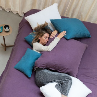 Drap housse lin lavé Vieille Prune 1 personne