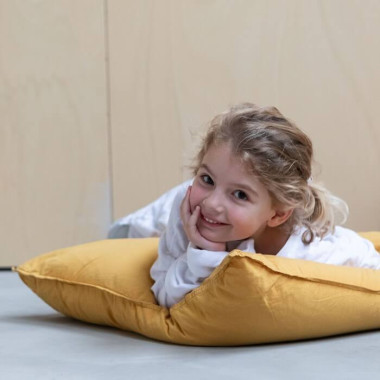 Taies d'oreiller carrées 65 x 65 cm en coton lavé percale Jaune Pépite