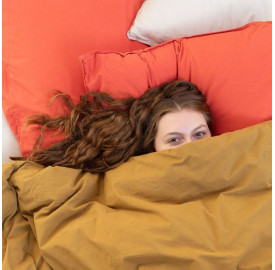 Taie en percale de coton lavé Argile, Terracotta et Caramel