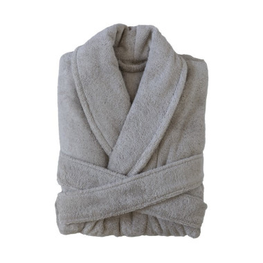 Peignoir de bain ultra moelleux 100% coton bio col châle Argile Beige