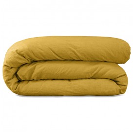 Housse de couette 1 personne 140 x 200 cm en lin lavé uni Jaune Safran