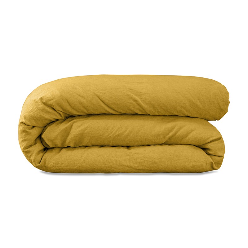 Housse de couette 1 personne 140 x 200 cm en lin lavé uni Jaune Safran Housse de couette 1 personne 140 x 200 cm en lin lavé uni Jaune Safran