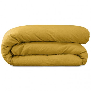 Housse de couette 1 personne 140 x 200 cm en lin lavé uni Jaune Safran