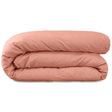 Housse de couette 1 personne 140 x 200 cm en lin lavé uni Rose Melba