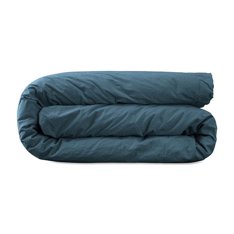Housse de couette 1 personne 140 x 200 cm en coton lavé percale Bleu Pétrole Housse de couette 1 personne 140 x 200 cm en coton lavé percale Bleu Pétrole