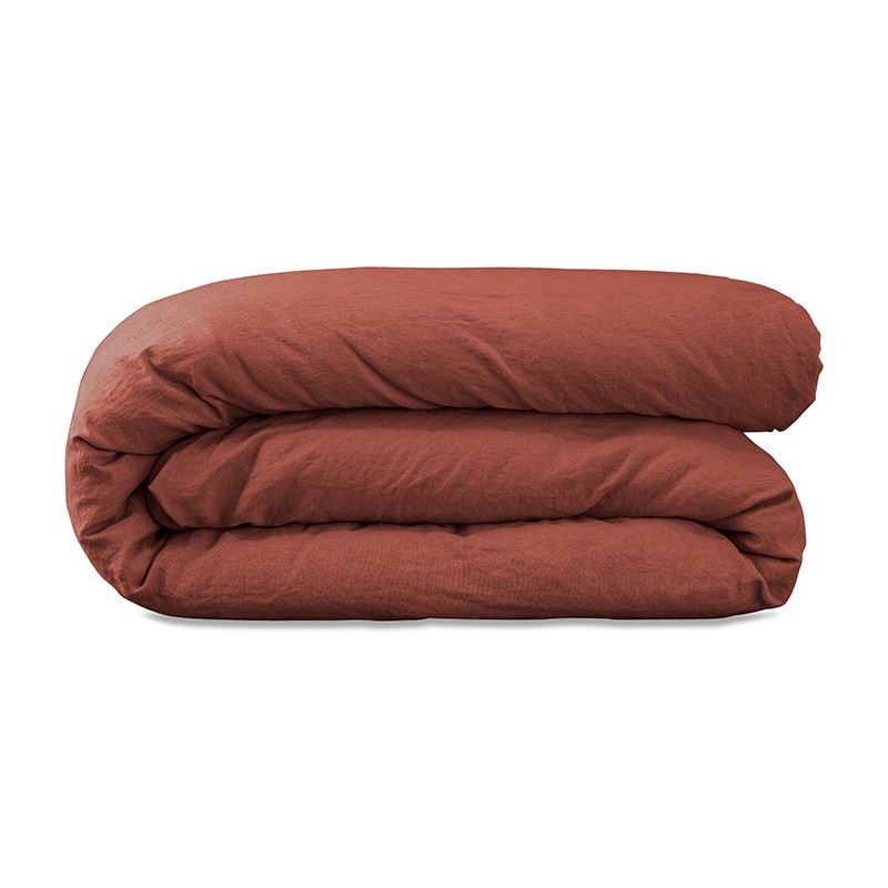 Housse de couette 2 personnes en lin lavé uni Orange Terracotta Housse de couette 2 personnes en lin lavé uni Orange Terracotta