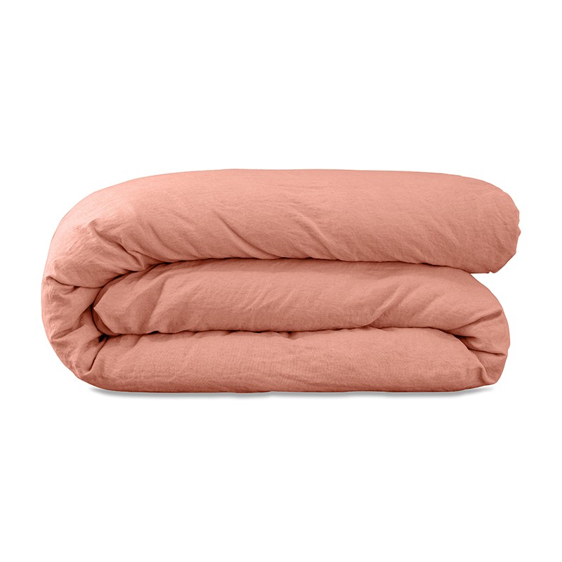 Housse de couette 2 personnes en lin lavé uni Rose Melba Housse de couette 2 personnes en lin lavé uni Rose Melba