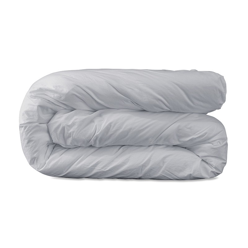 Housse de couette 2 personnes en coton lavé percale bio Gris Buée