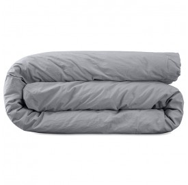 Housse de couette 2 personnes en coton lavé percale bio Gris Ciment