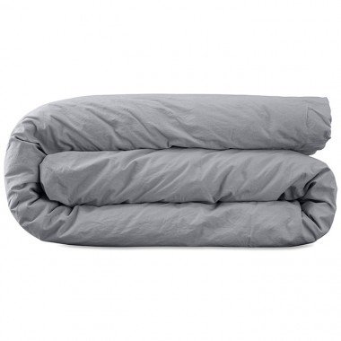 Housse de couette 2 personnes en coton lavé percale bio Gris Ciment