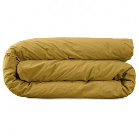 Housse de couette 2 personnes en coton lavé percale bio Jaune Safran