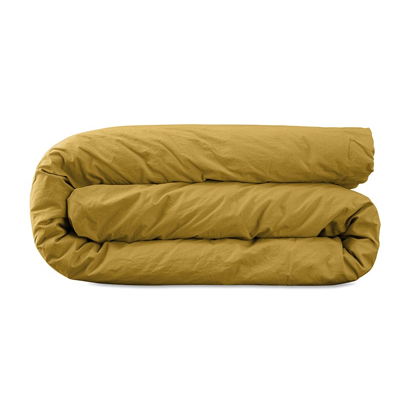 Housse de couette 2 personnes en coton lavé percale bio Jaune Safran Housse de couette 2 personnes en coton lavé percale bio Jaune Safran