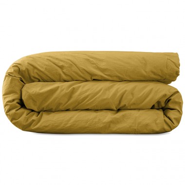Housse de couette 2 personnes en coton lavé percale bio Jaune Safran