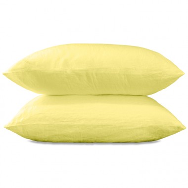 Taies d'oreiller carrées 65 x 65 cm en lin lavé uni x2 Jaune Limonade
