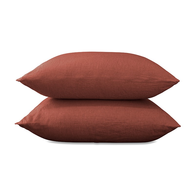 Taies d'oreiller carrées 65 x 65 cm en lin lavé uni x2 Orange Terracotta Taies d'oreiller carrées 65 x 65 cm en lin lavé uni x2 Orange Terracotta