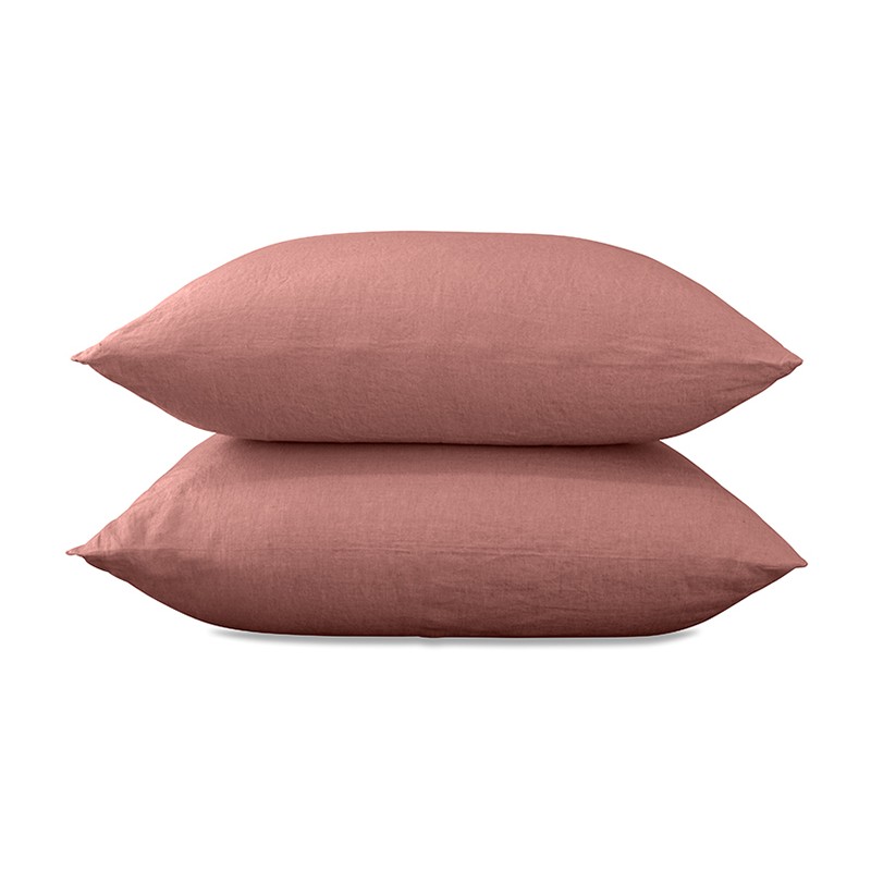 Taies d'oreiller carrées 65 x 65 cm en lin lavé uni x2 Rose Boudoir