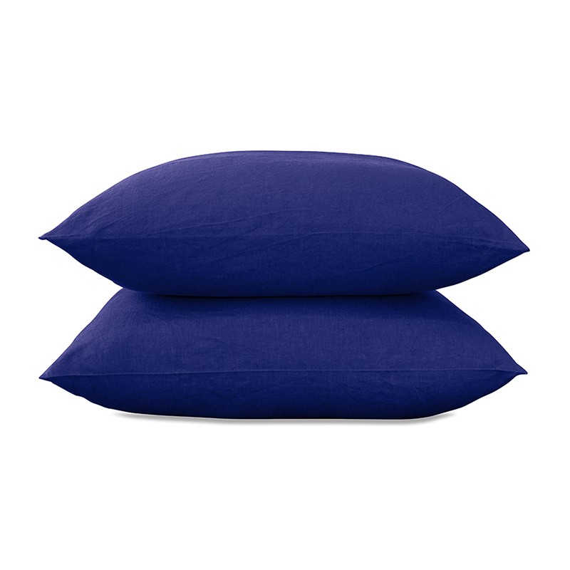 Taies d'oreiller carrées 65 x 65 cm en lin lavé uni x2 Bleu Klein