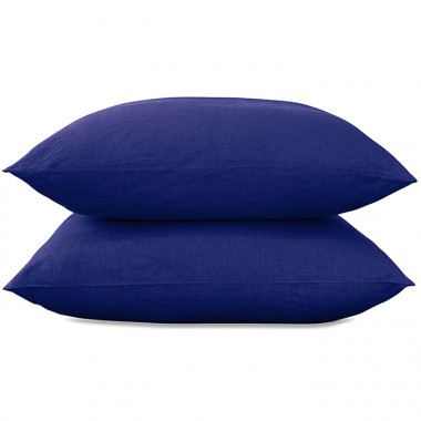 Taies d'oreiller carrées 65 x 65 cm en lin lavé uni x2 Bleu Klein