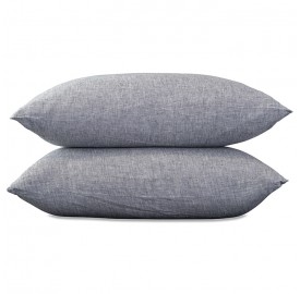 Taies d'oreiller carrées 65 x 65 cm en lin lavé chambray x2 Charbon