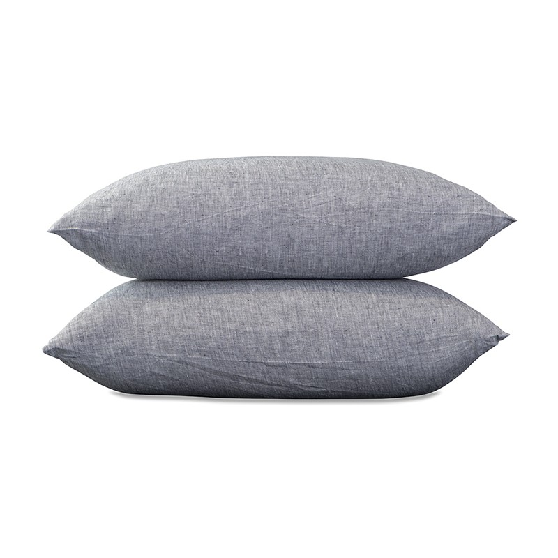 Taies d'oreiller carrées 65 x 65 cm en lin lavé chambray x2 Charbon