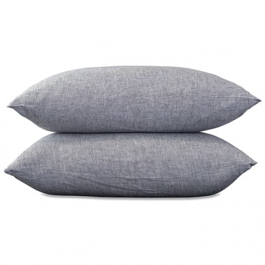 Taies d'oreiller carrées 65 x 65 cm en lin lavé chambray x2 Charbon