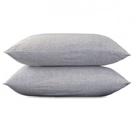 Taies d'oreiller carrées 65 x 65 cm en lin lavé chambray x2 Pierre