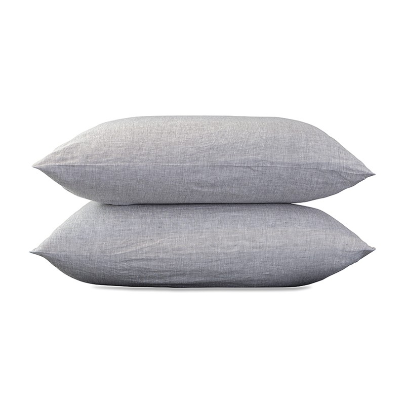 Taies d'oreiller carrées 65 x 65 cm en lin lavé chambray x2 Pierre