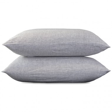 Taies d'oreiller carrées 65 x 65 cm en lin lavé chambray x2 Pierre