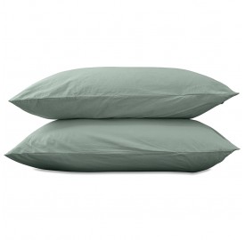 Taies d'oreiller carrées 65 x 65 cm en coton lavé percale uni x2 Vert Céladon