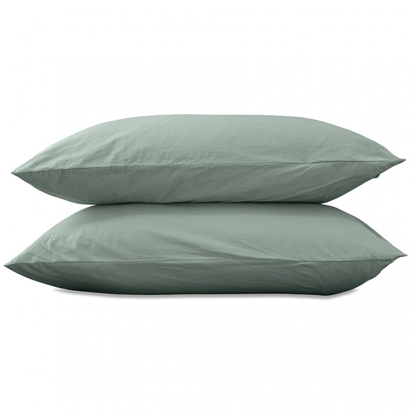 Taies d'oreiller carrées 65 x 65 cm en coton lavé percale uni x2 Vert Céladon