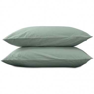 Taies d'oreiller carrées 65 x 65 cm en coton lavé percale uni x2 Vert Céladon