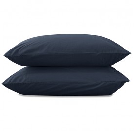 Taies d'oreiller carrées 65 x 65 cm en coton lavé percale uni x2 Bleu Encre