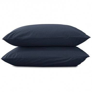 Taies d'oreiller carrées 65 x 65 cm en coton lavé percale uni x2 Bleu Encre