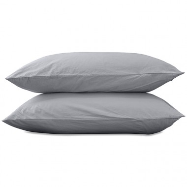 Taies d'oreiller carrées 65 x 65 cm en coton lavé percale uni x2 Gris Ciment