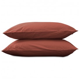 Taies d'oreiller carrées 65 x 65 cm en coton lavé percale uni x2 Orange Terracotta