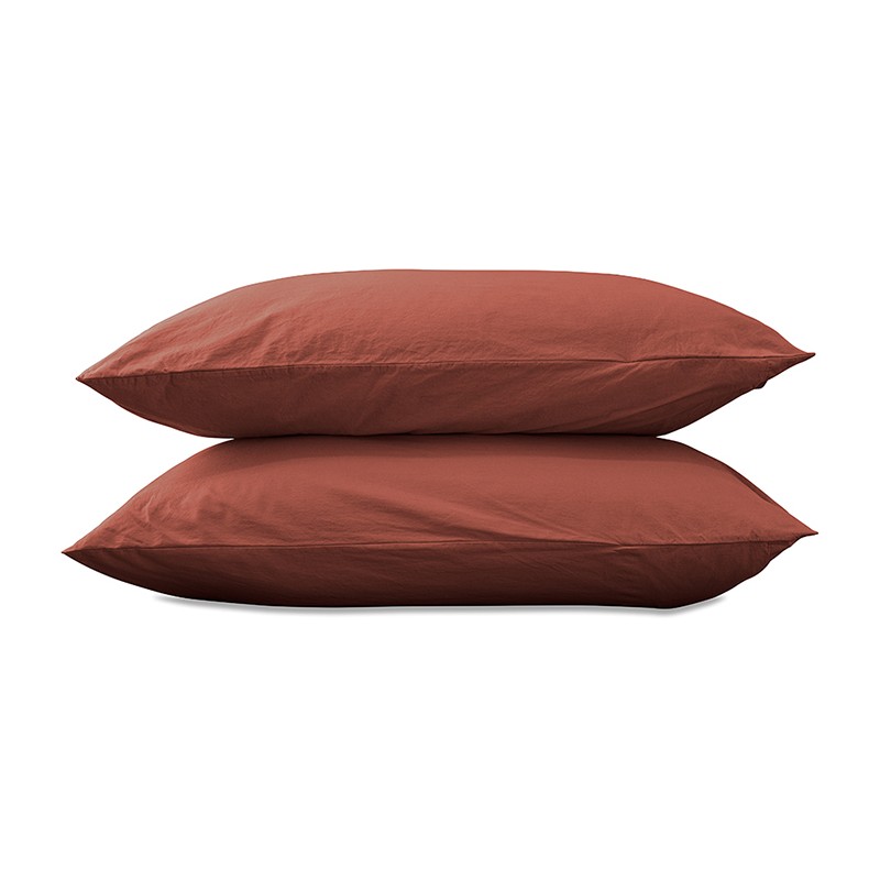 Taies d'oreiller carrées 65 x 65 cm en coton lavé percale uni x2 Orange Terracotta