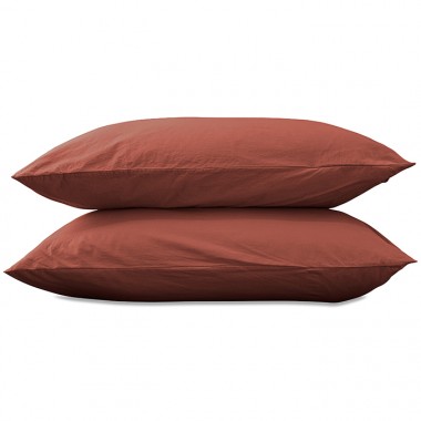 Taies d'oreiller carrées 65 x 65 cm en coton lavé percale uni x2 Orange Terracotta