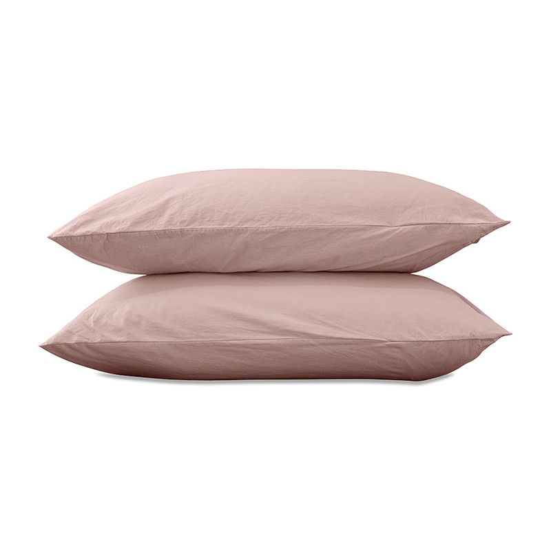 Taies d'oreiller carrées 65 x 65 cm en coton lavé percale uni x2 Rose Rétro