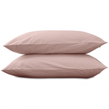 Taies d'oreiller carrées 65 x 65 cm en coton lavé percale uni x2 Rose Rétro