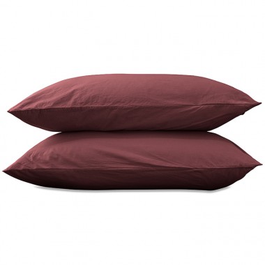 Taies d'oreiller carrées 65 x 65 cm en coton lavé percale uni x2 Rose Tomette