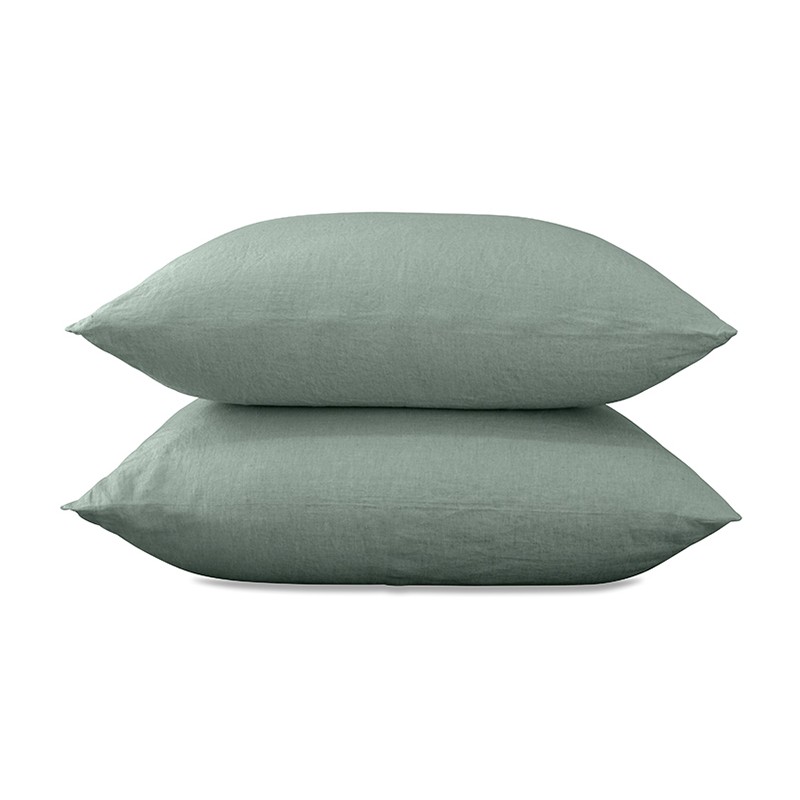 Taies d'oreiller rectangulaires 50 x 70 cm en lin lavé uni x2 Vert Céladon Taies d'oreiller rectangulaires 50 x 70 cm en lin lavé uni x2 Vert Céladon