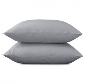 Taies d'oreiller rectangulaires 50 x 70 cm en lin lavé uni x2 Gris Ciment