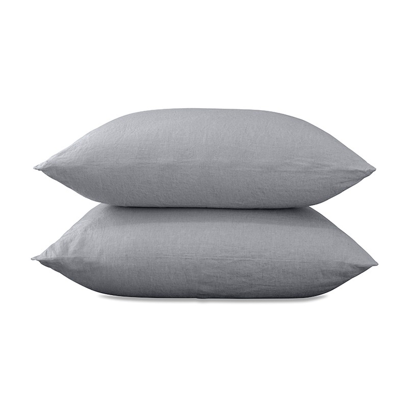 Taies d'oreiller rectangulaires 50 x 70 cm en lin lavé uni x2 Gris Ciment Taies d'oreiller rectangulaires 50 x 70 cm en lin lavé uni x2 Gris Ciment
