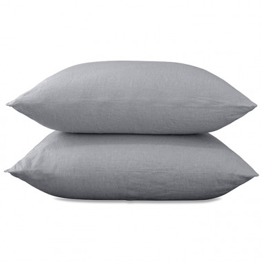 Taies d'oreiller rectangulaires 50 x 70 cm en lin lavé uni x2 Gris Ciment