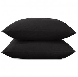 Taies d'oreiller rectangulaires 50 x 70 cm en lin lavé uni x2 Noir Noir