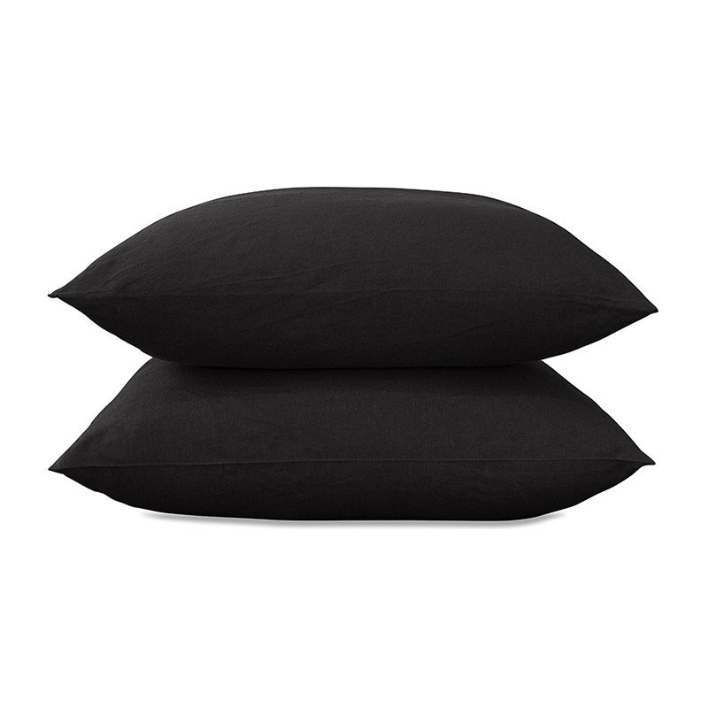 Taies d'oreiller rectangulaires 50 x 70 cm en lin lavé uni x2 Noir Noir
