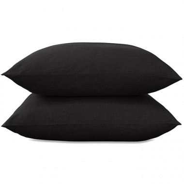 Taies d'oreiller rectangulaires 50 x 70 cm en lin lavé uni x2 Noir Noir