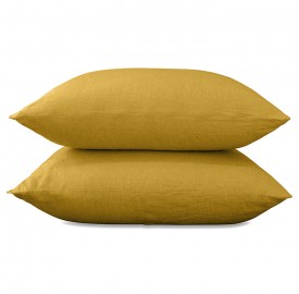 Taies d'oreiller rectangulaires 50 x 70 cm en lin lavé uni x2 Jaune Safran