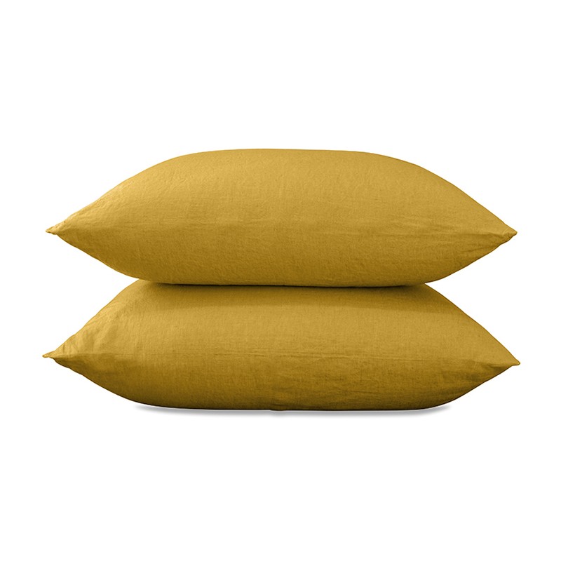 Taies d'oreiller rectangulaires 50 x 70 cm en lin lavé uni x2 Jaune Safran Taies d'oreiller rectangulaires 50 x 70 cm en lin lavé uni x2 Jaune Safran